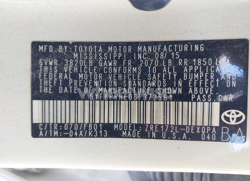 Photo 9 of 2016 Toyota Corolla LE ECO (VIN 5YFBPRHE0GP372561)