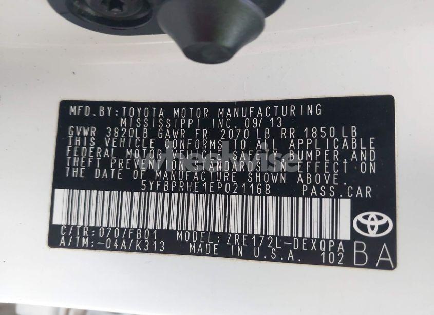 Photo 9 of 2014 Toyota Corolla LE ECO (VIN 5YFBPRHE1EP021168)