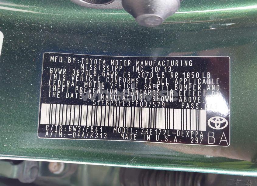 Photo 9 of 2014 Toyota Corolla LE ECO PLUS (VIN 5YFBPRHE3EP037579)