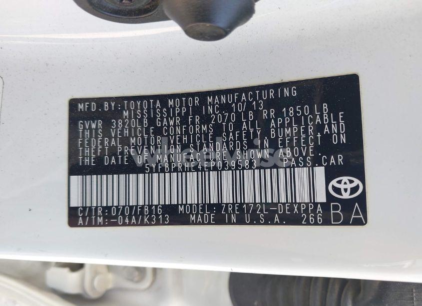 Photo 9 of 2014 Toyota Corolla LE ECO PLUS (VIN 5YFBPRHE4EP039583)