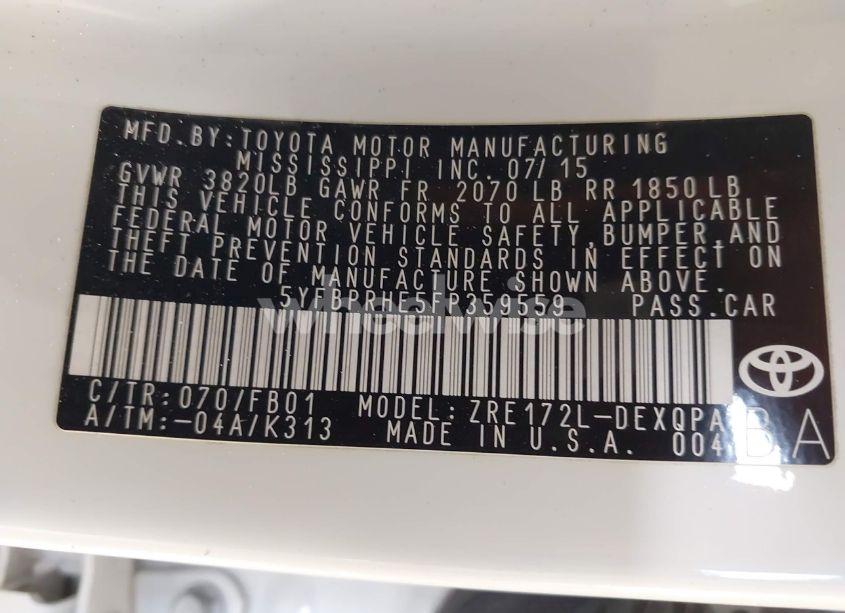 Photo 9 of 2015 Toyota Corolla LE ECO (VIN 5YFBPRHE5FP359559)