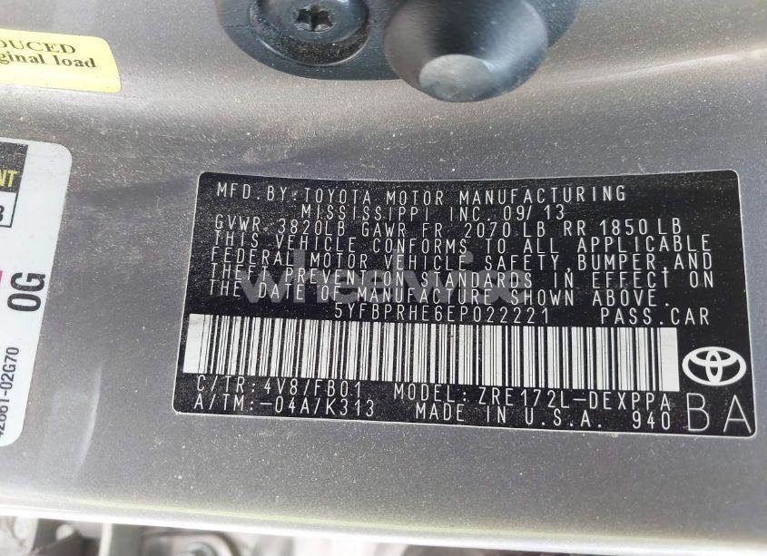 Photo 9 of 2014 Toyota Corolla LE ECO PLUS (VIN 5YFBPRHE6EP022221)