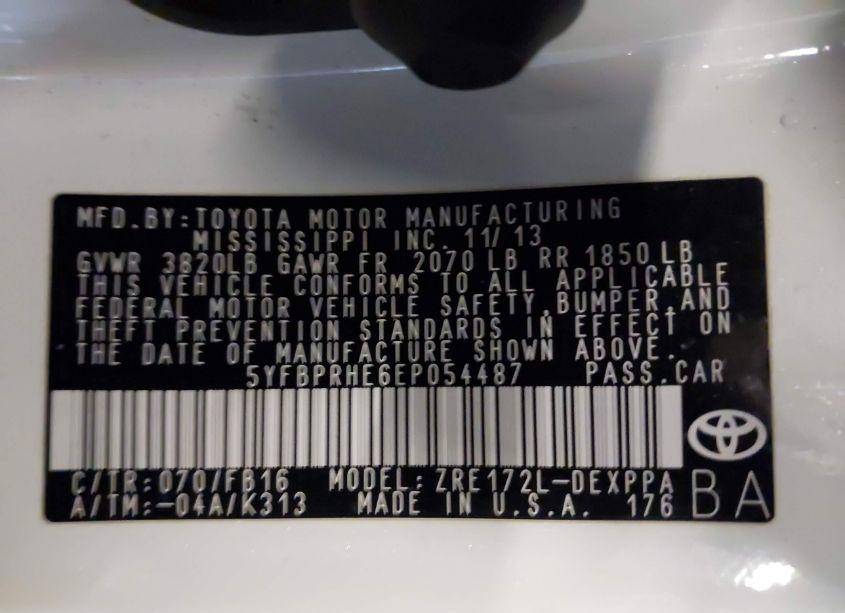 Photo 9 of 2014 Toyota Corolla LE ECO PLUS (VIN 5YFBPRHE6EP054487)