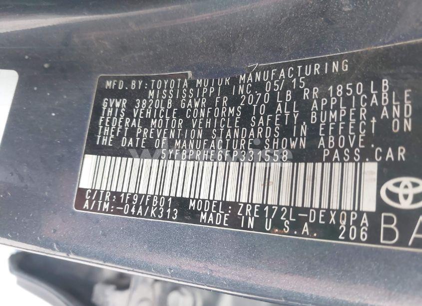 Photo 9 of 2015 Toyota Corolla LE ECO (VIN 5YFBPRHE6FP331558)