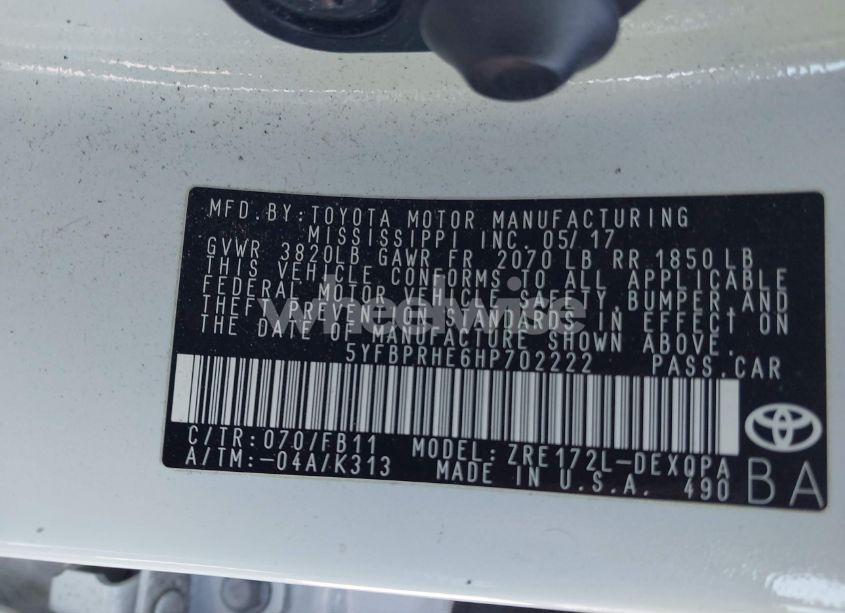 Photo 9 of 2017 Toyota Corolla LE ECO (VIN 5YFBPRHE6HP702222)