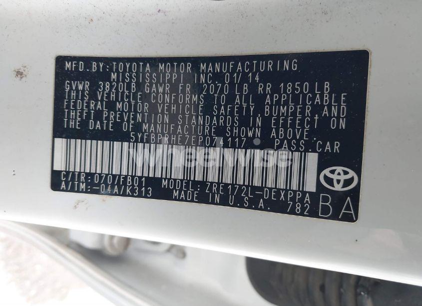 Photo 9 of 2014 Toyota Corolla ECO/ECO PLUS/ECO PREMIUM (VIN 5YFBPRHE7EP074117)