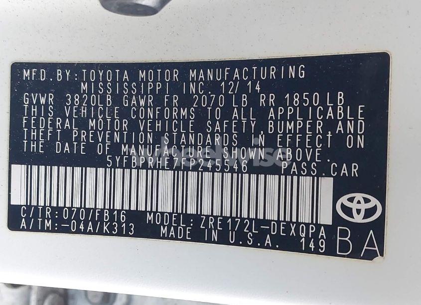 Photo 9 of 2015 Toyota Corolla LE ECO (VIN 5YFBPRHE7FP245546)