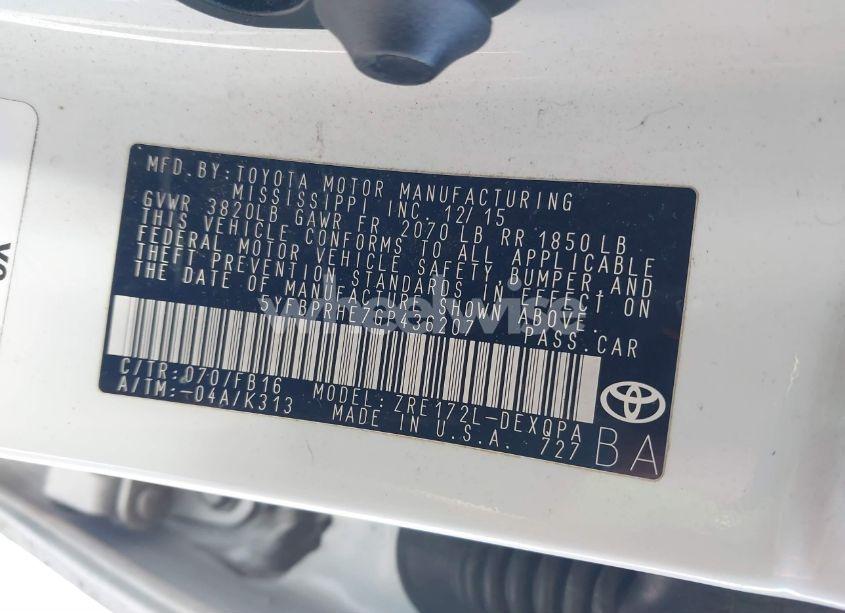 Photo 9 of 2016 Toyota Corolla LE ECO (VIN 5YFBPRHE7GP436207)