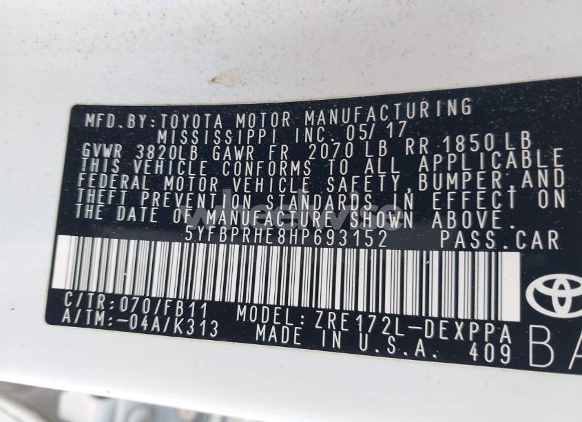 Photo 9 of 2017 Toyota Corolla LE ECO (VIN 5YFBPRHE8HP693152)