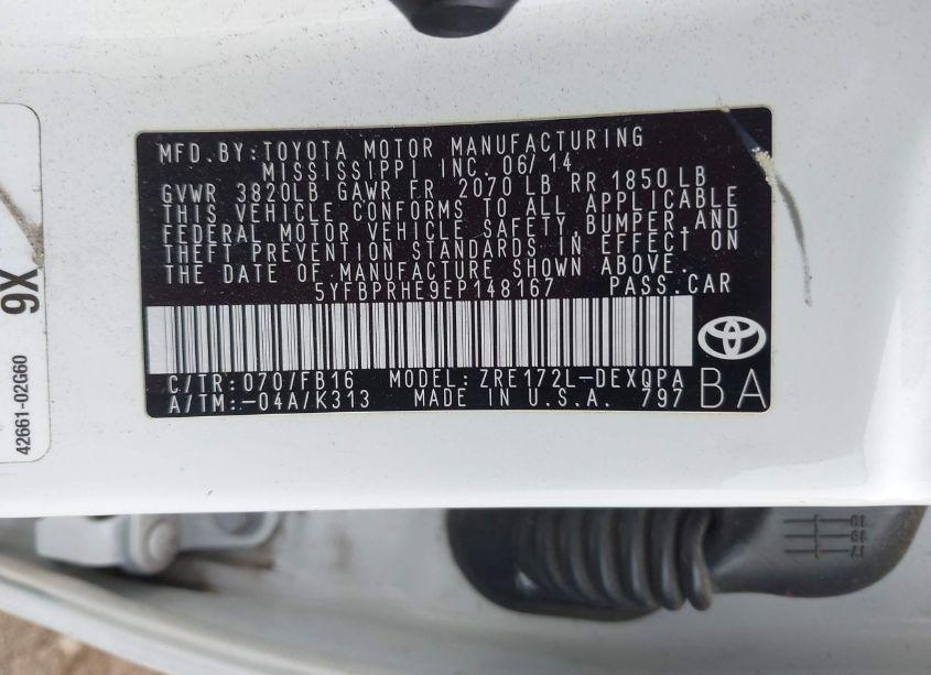 Photo 9 of 2014 Toyota Corolla LE ECO (VIN 5YFBPRHE9EP148167)