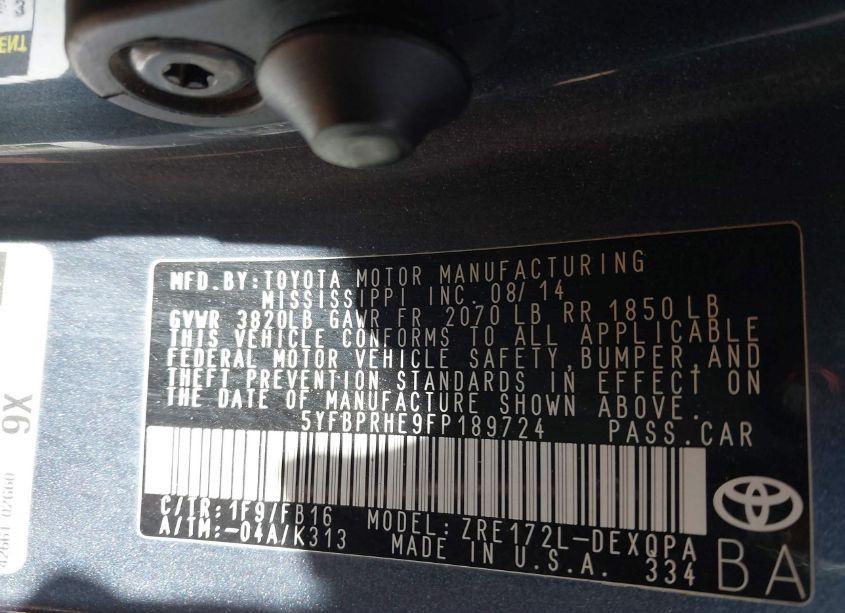 Photo 9 of 2015 Toyota Corolla LE ECO (VIN 5YFBPRHE9FP189724)