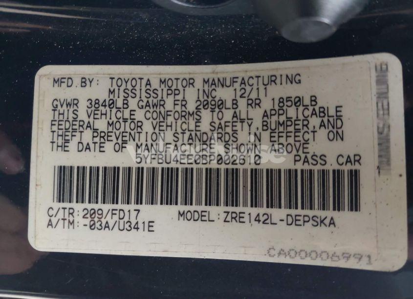 Photo 9 of 2011 Toyota Corolla S (VIN 5YFBU4EE0BP002610)