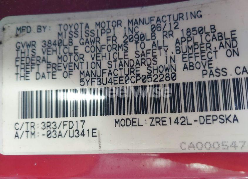 Photo 9 of 2012 Toyota Corolla S (VIN 5YFBU4EE0CP052280)