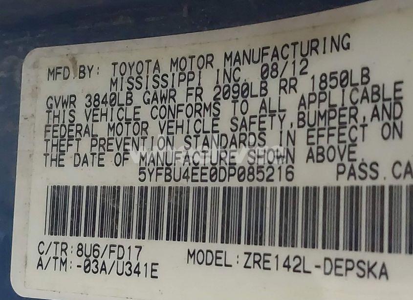 Photo 9 of 2013 Toyota Corolla S (VIN 5YFBU4EE0DP085216)