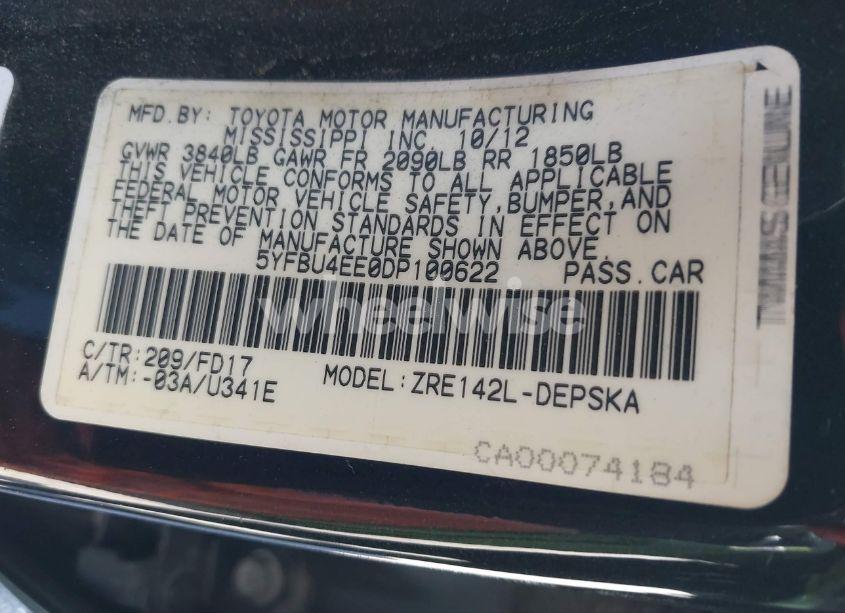 Photo 9 of 2013 Toyota Corolla S (VIN 5YFBU4EE0DP100622)