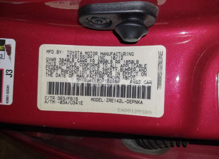 Photo 9 of 2013 Toyota Corolla LE (VIN 5YFBU4EE0DP108980)