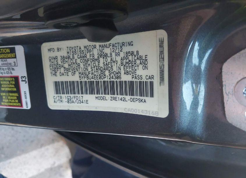 Photo 9 of 2013 Toyota Corolla S (VIN 5YFBU4EE0DP124306)