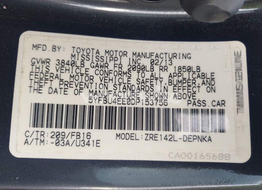 Photo 9 of 2013 Toyota Corolla LE (VIN 5YFBU4EE0DP153756)