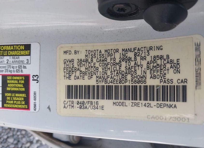 Photo 9 of 2013 Toyota Corolla LE (VIN 5YFBU4EE0DP158066)