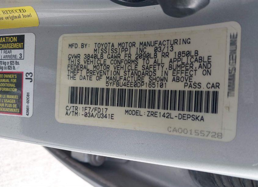 Photo 9 of 2013 Toyota Corolla S (VIN 5YFBU4EE0DP165101)