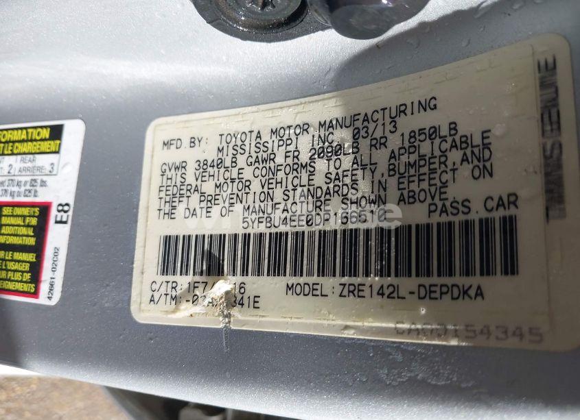 Photo 9 of 2013 Toyota Corolla L (VIN 5YFBU4EE0DP166510)