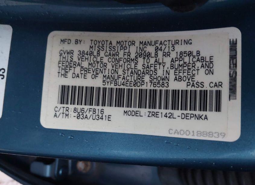 Photo 9 of 2013 Toyota Corolla LE (VIN 5YFBU4EE0DP176583)