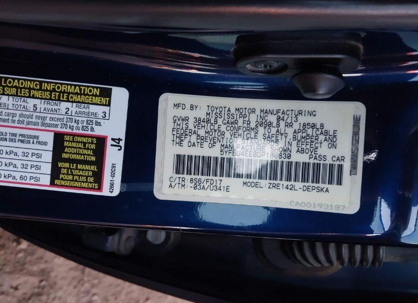 Photo 9 of 2013 Toyota Corolla S (VIN 5YFBU4EE0DP180830)