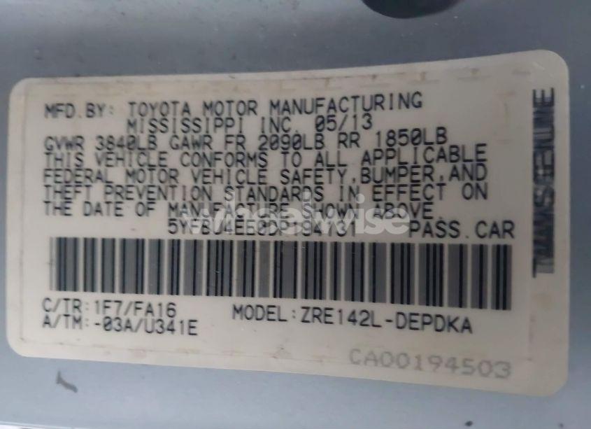 Photo 9 of 2013 Toyota Corolla L (VIN 5YFBU4EE0DP194131)