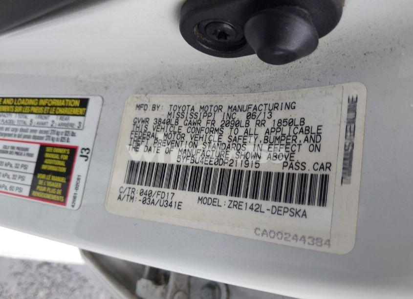 Photo 9 of 2013 Toyota Corolla S (VIN 5YFBU4EE0DP211915)