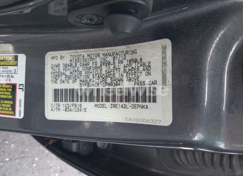 Photo 9 of 2012 Toyota Corolla LE (VIN 5YFBU4EE1CP003041)