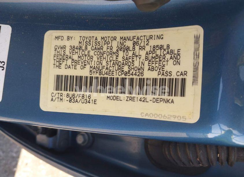 Photo 9 of 2012 Toyota Corolla LE (VIN 5YFBU4EE1CP054426)