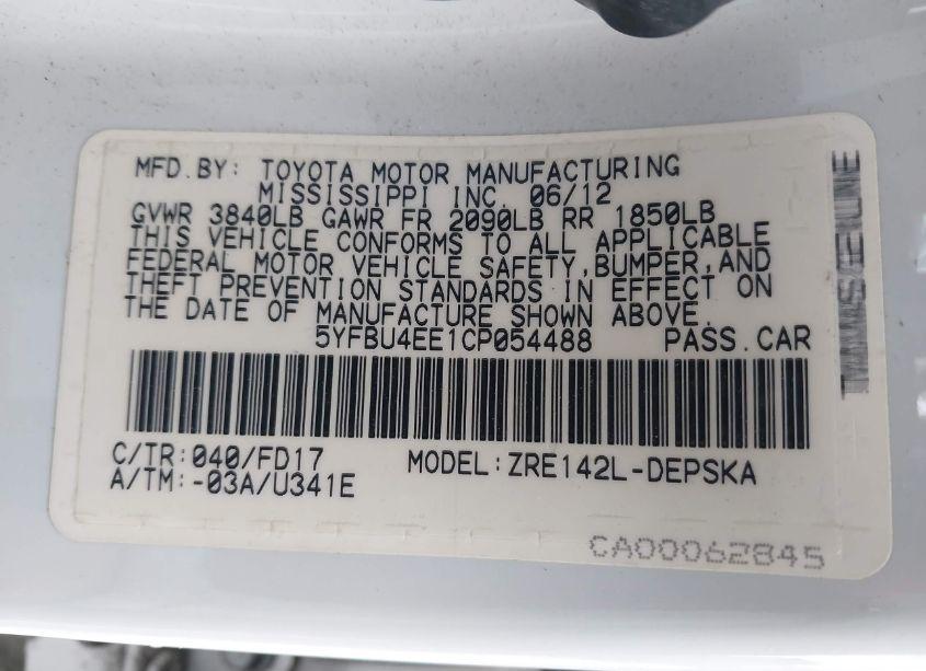 Photo 9 of 2012 Toyota Corolla S (VIN 5YFBU4EE1CP054488)