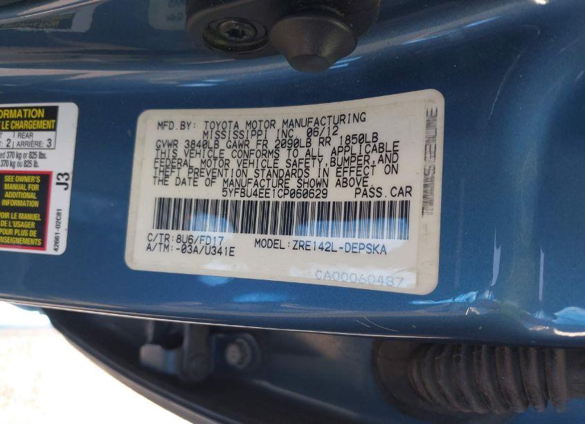 Photo 9 of 2012 Toyota Corolla S (VIN 5YFBU4EE1CP060629)