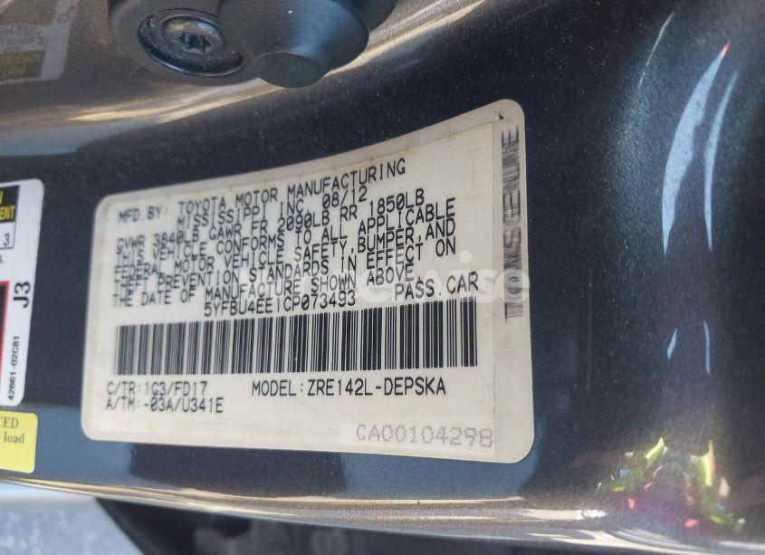 Photo 9 of 2012 Toyota Corolla S (VIN 5YFBU4EE1CP073493)