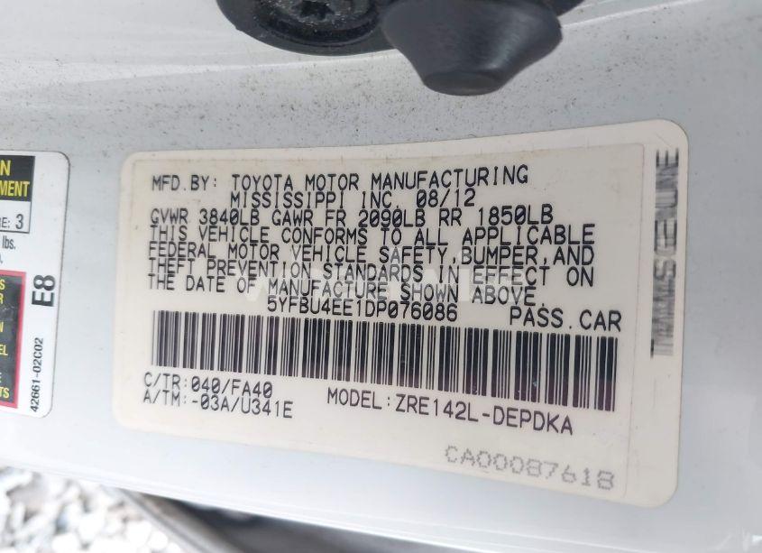 Photo 9 of 2013 Toyota Corolla L (VIN 5YFBU4EE1DP076086)