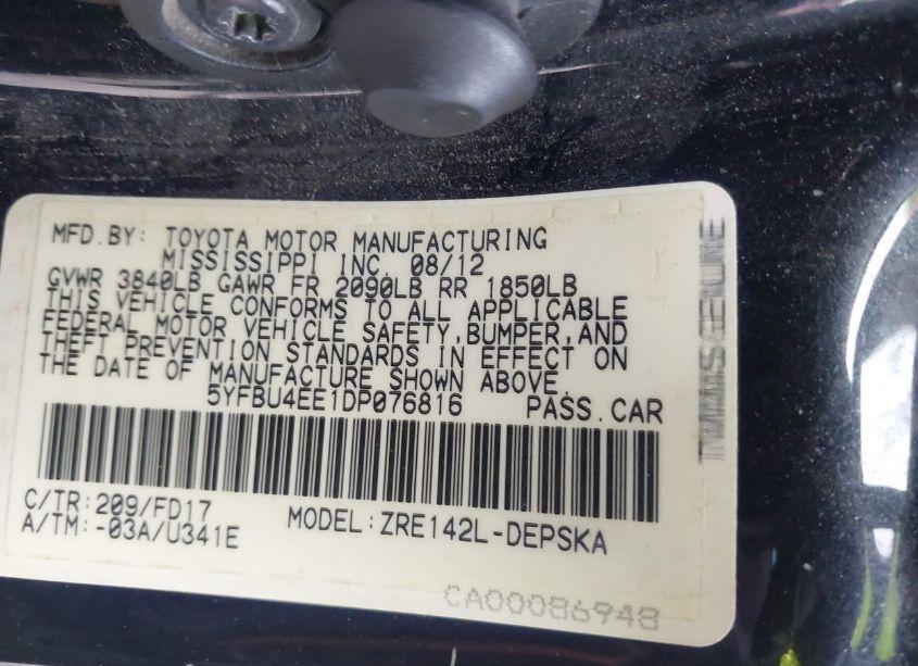 Photo 9 of 2013 Toyota Corolla S (VIN 5YFBU4EE1DP076816)