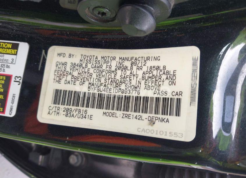 Photo 9 of 2013 Toyota Corolla LE (VIN 5YFBU4EE1DP093776)