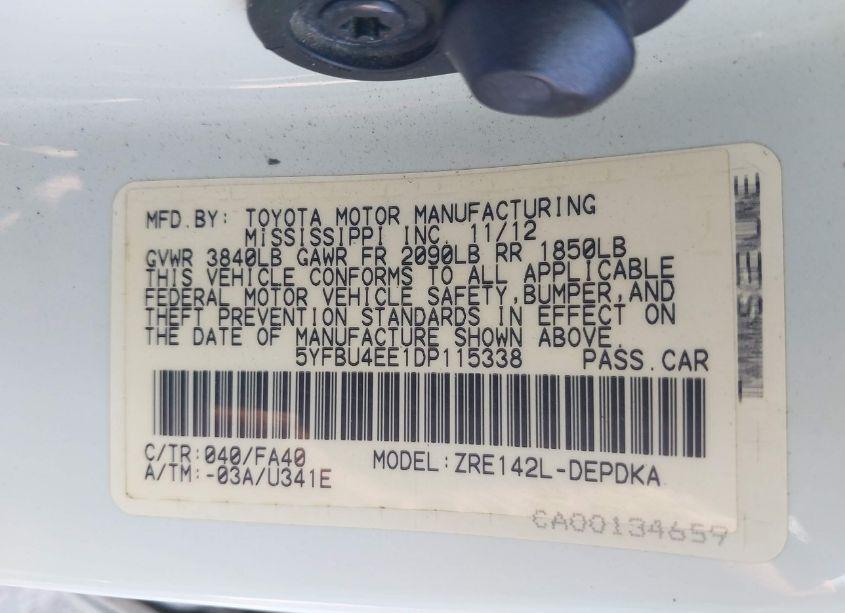 Photo 9 of 2013 Toyota Corolla L (VIN 5YFBU4EE1DP115338)