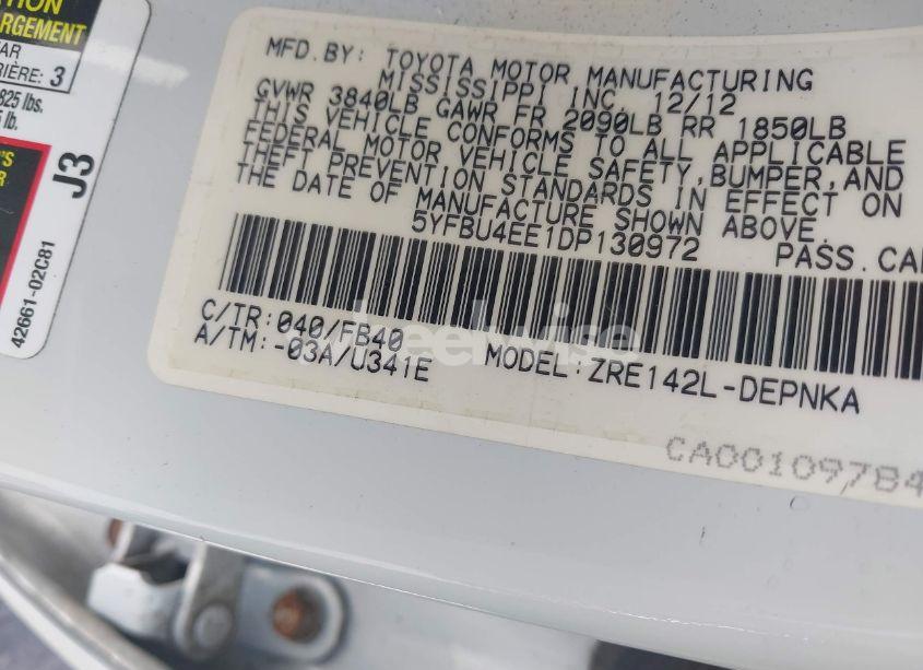 Photo 9 of 2013 Toyota Corolla LE (VIN 5YFBU4EE1DP130972)