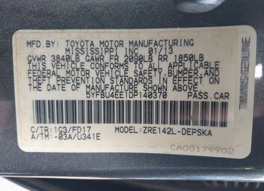 Photo 9 of 2013 Toyota Corolla S (VIN 5YFBU4EE1DP140370)