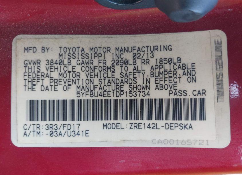 Photo 9 of 2013 Toyota Corolla S (VIN 5YFBU4EE1DP153734)