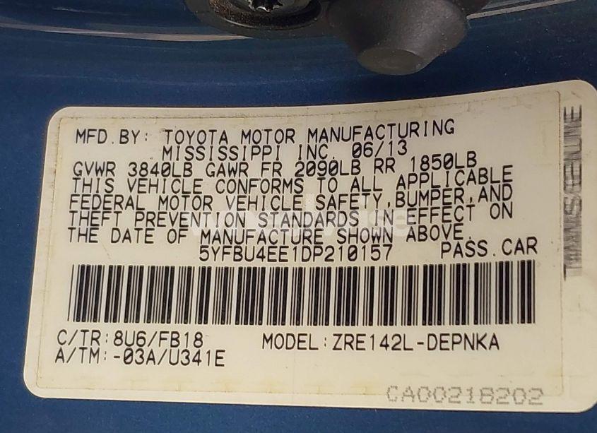 Photo 9 of 2013 Toyota Corolla LE (VIN 5YFBU4EE1DP210157)