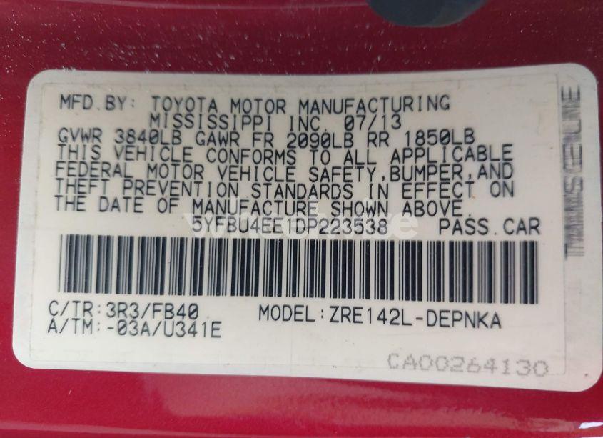 Photo 9 of 2013 Toyota Corolla LE (VIN 5YFBU4EE1DP223538)