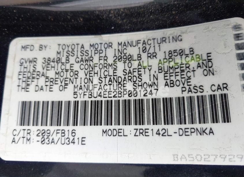 Photo 9 of 2011 Toyota Corolla LE (VIN 5YFBU4EE2BP001247)