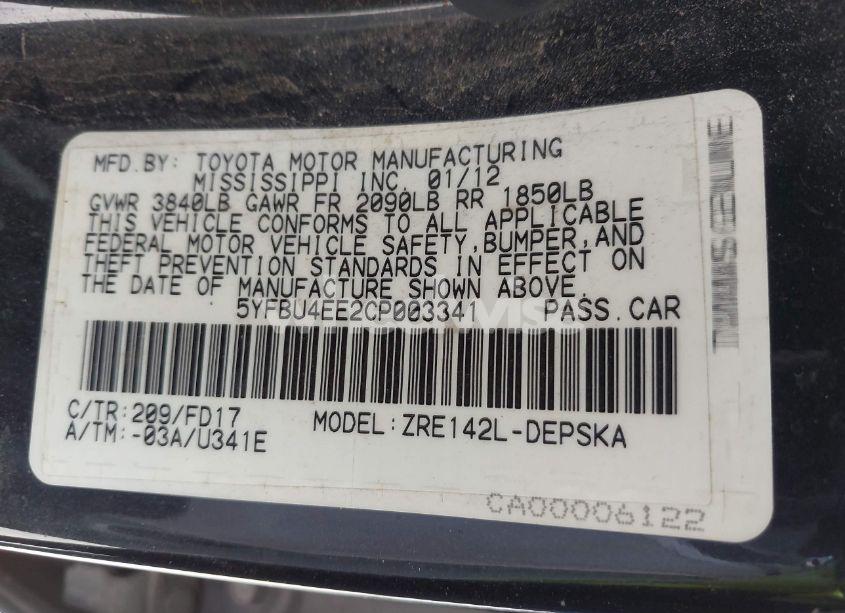 Photo 9 of 2012 Toyota Corolla S (VIN 5YFBU4EE2CP003341)