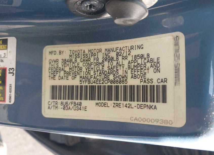 Photo 9 of 2012 Toyota Corolla LE (VIN 5YFBU4EE2CP008085)