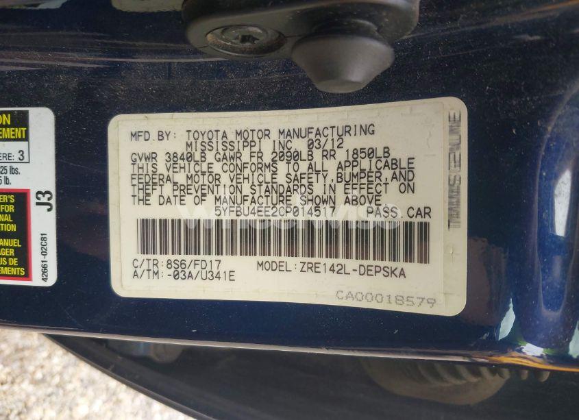 Photo 9 of 2012 Toyota Corolla S (VIN 5YFBU4EE2CP014517)