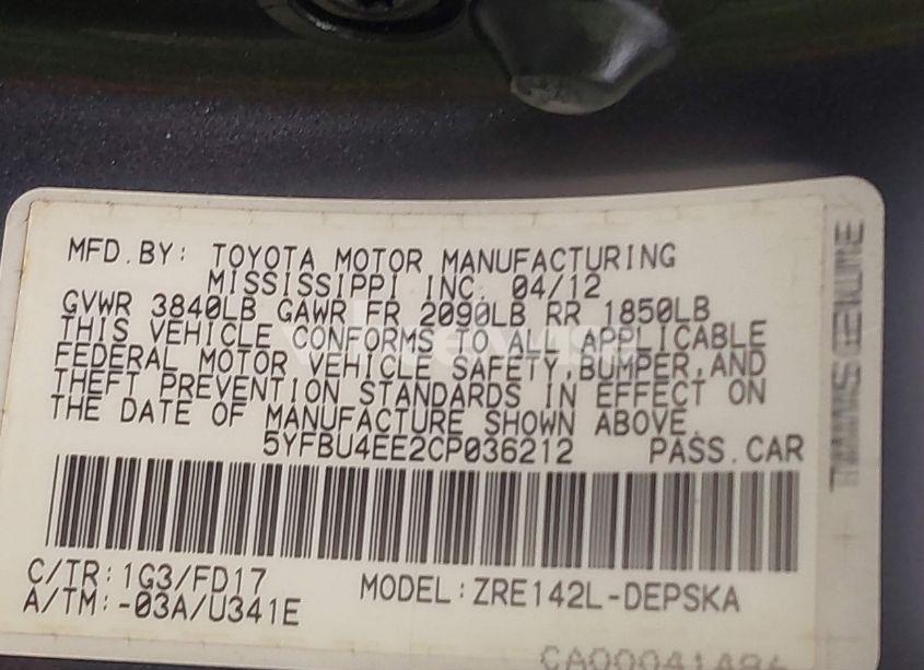 Photo 9 of 2012 Toyota Corolla S (VIN 5YFBU4EE2CP036212)