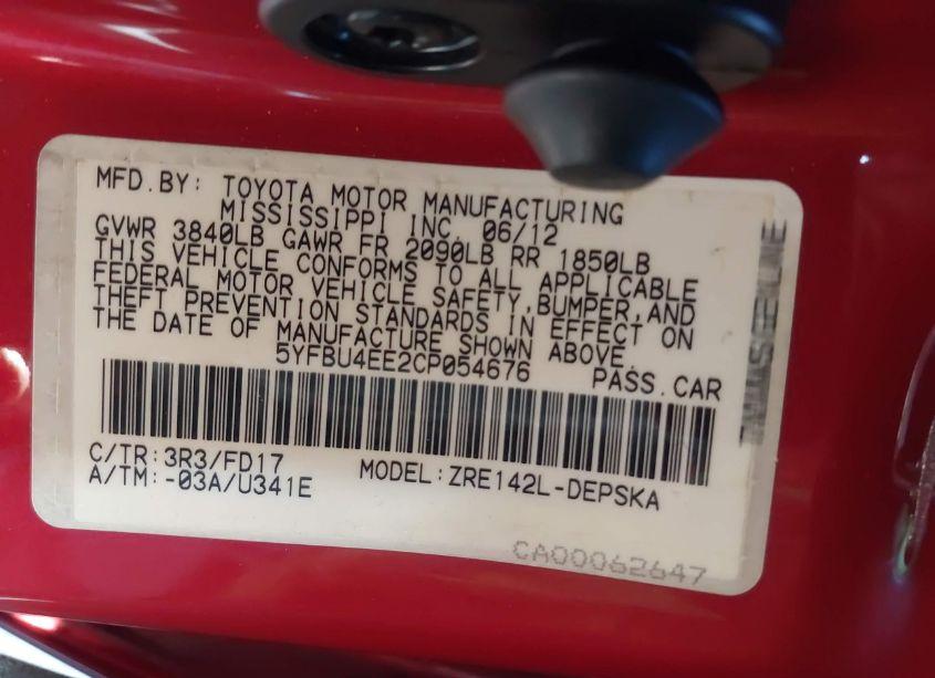 Photo 9 of 2012 Toyota Corolla S (VIN 5YFBU4EE2CP054676)