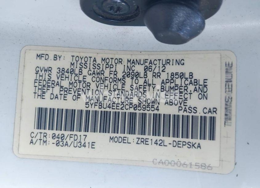 Photo 9 of 2012 Toyota Corolla S (VIN 5YFBU4EE2CP059554)